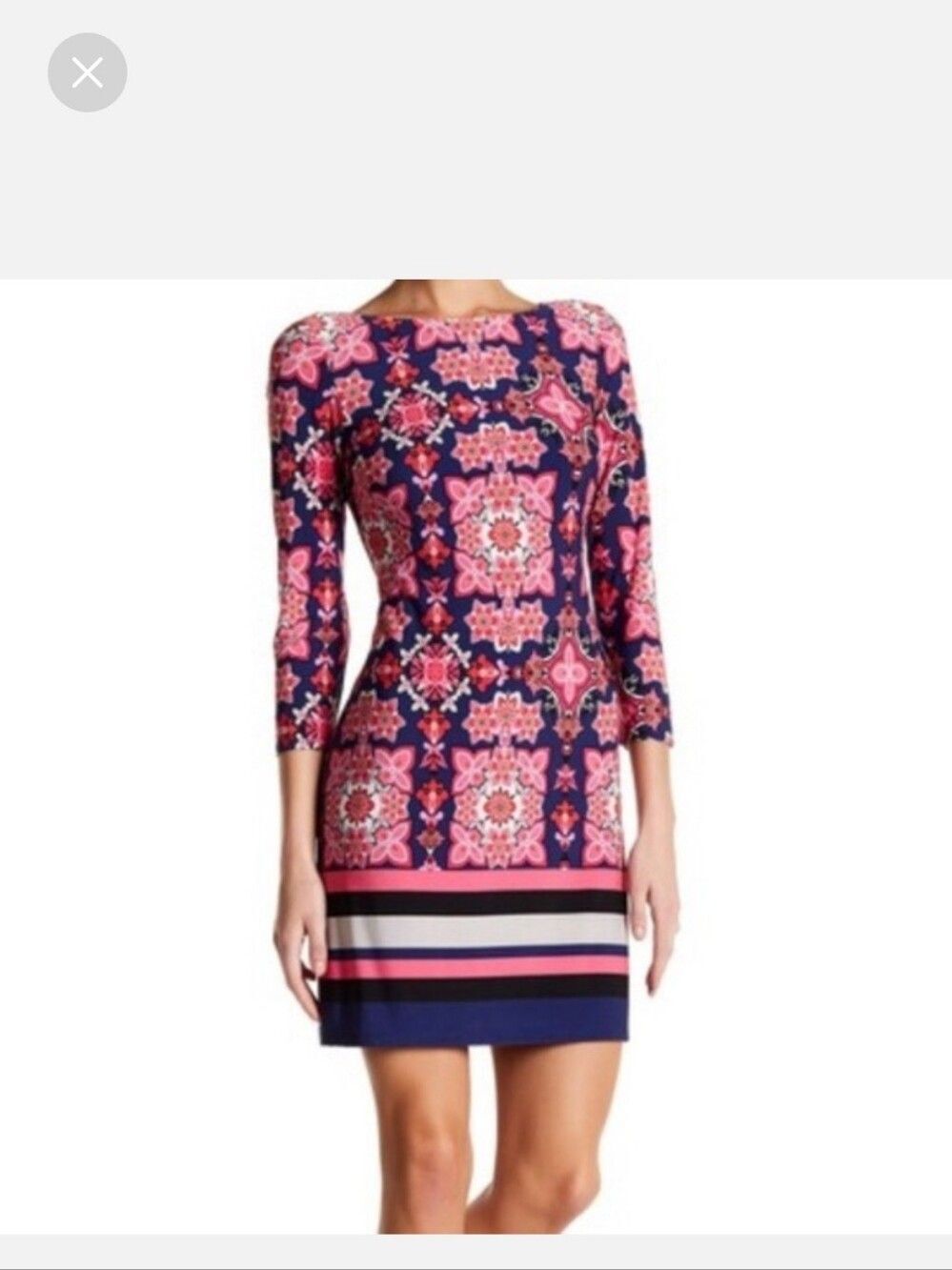 Vince Camuto Size 2 Dress Xs Navy and Pink Floral Long Sleeve Shift Dress